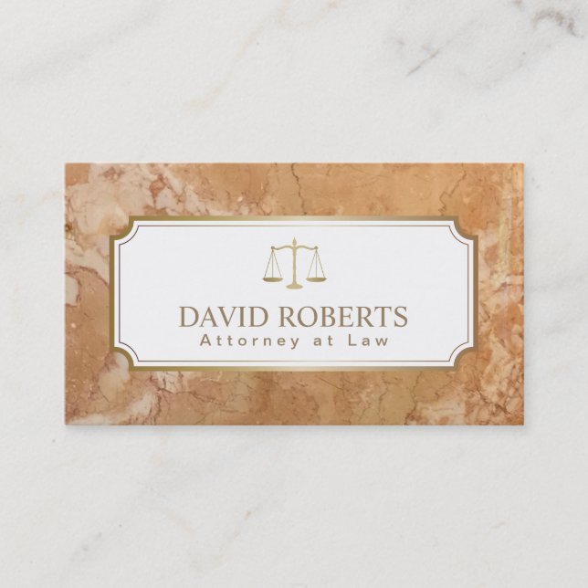 Attorney Lawyer Gold Scale Elegant Marble Business Card (Front)