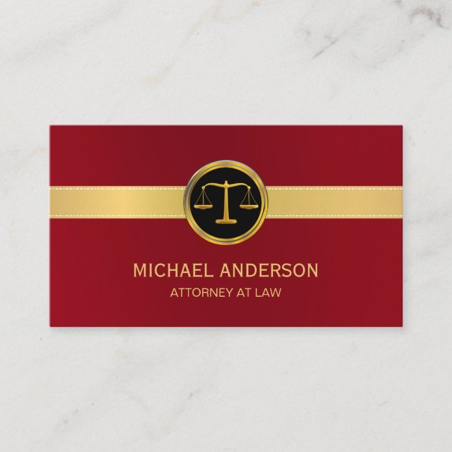 Attorney Lawyer Gold Scale of Justice Elegant  Business Card (Front)