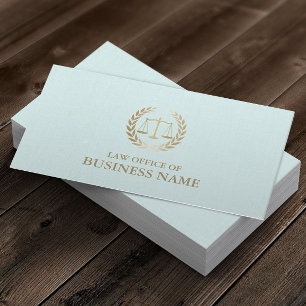 Attorney Lawyer Gold Scale of Justice Mint Linen Business Card