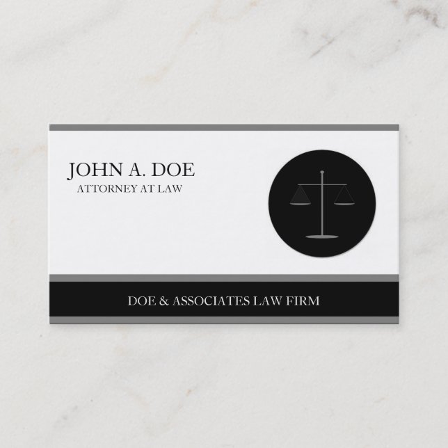 Attorney Lawyer Law Firm B/W Silver Stripes Business Card (Front)