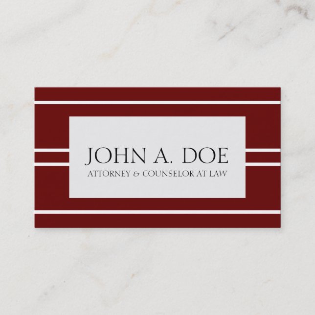 Attorney Lawyer Law Firm Dark Cherry White Stripes Business Card (Front)