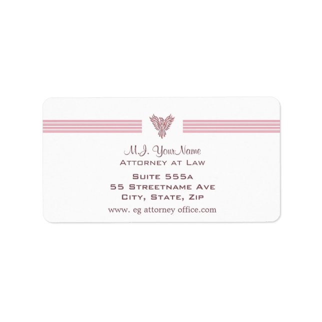 Attorney / Lawyer luxury stripes and pink phoenix Label (Front)