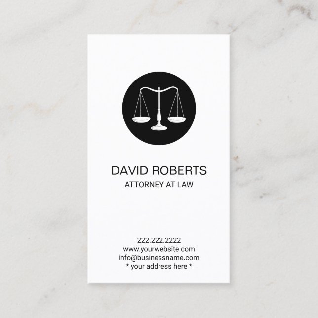 Attorney Lawyer Minimalist Scales Icon Business Card (Front)