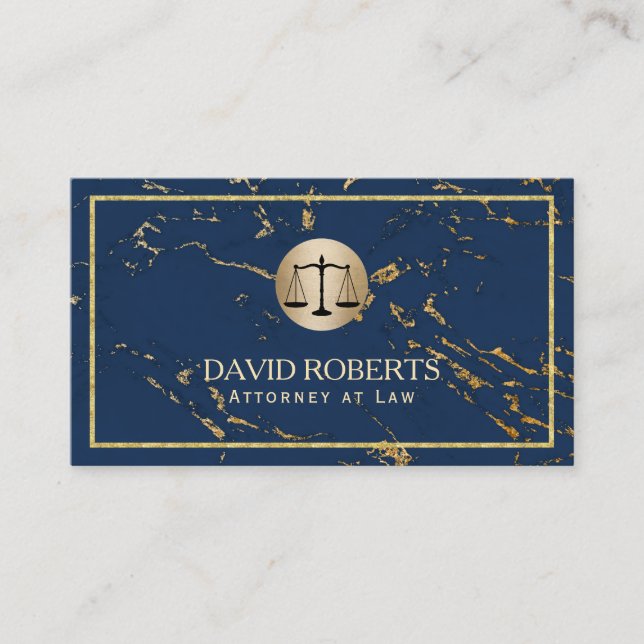 Attorney Lawyer Modern Navy & Gold Marble Business Card (Front)