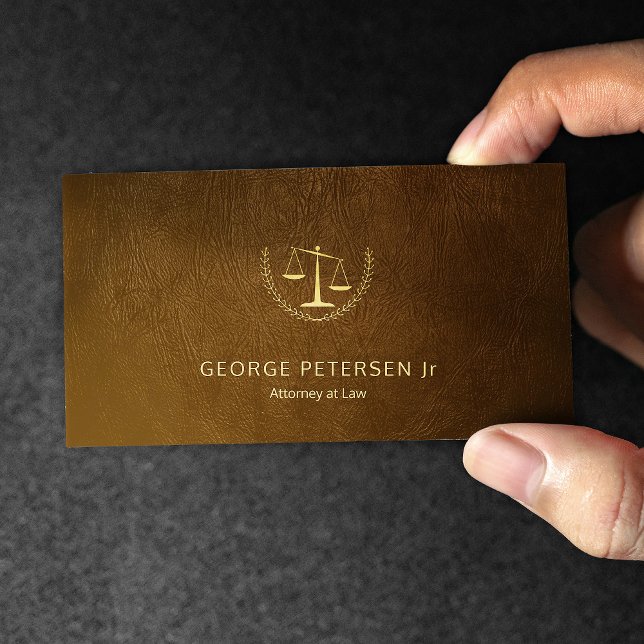 Attorney luxury gold scale brown leather look business card (Creator Uploaded)