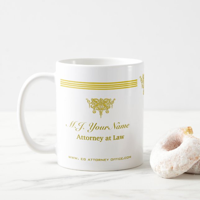 Attorney luxury stripes and gold Justice emblem Coffee Mug (With Donut)