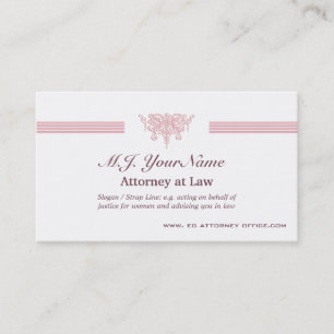 Attorney luxury stripes and pink Justice emblem Business Card