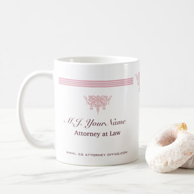 Attorney luxury stripes and pink Justice emblem Coffee Mug (With Donut)