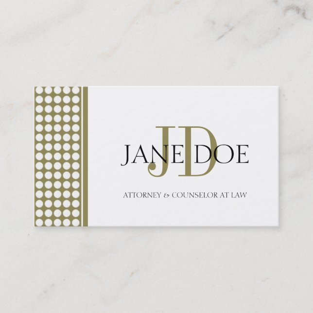 Attorney Monogram Dot Gold Design/White Paper Business Card (Front)