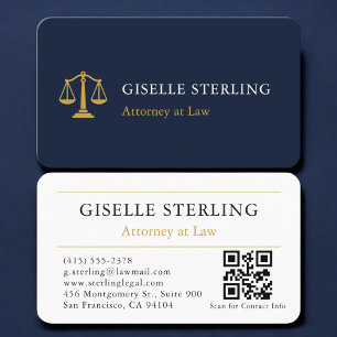 Attorney Navy Blue Gold QR Code Professional Business Card