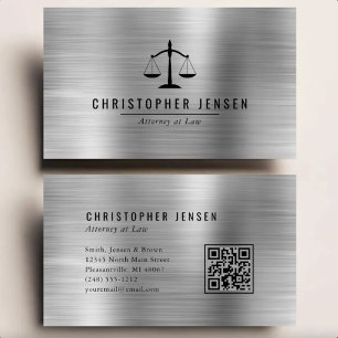 Attorney QR Code Black Scales Silver Brushed Metal Business Card