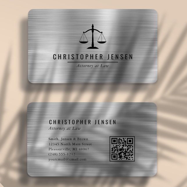 Attorney QR Code Black Scales Silver Rounded Business Card (Creator Uploaded)