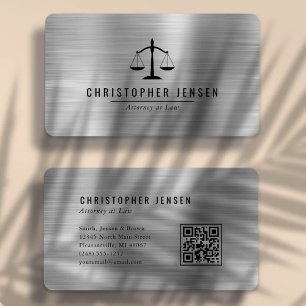Attorney QR Code Black Scales Silver Rounded Business Card