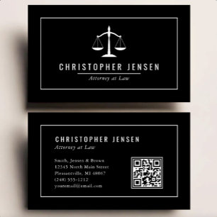 Attorney QR Code Black White Scales Classic Business Card