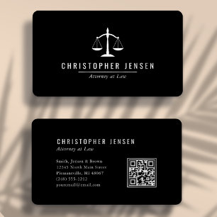 Attorney QR Code Black White Scales Simple Rounded Business Card