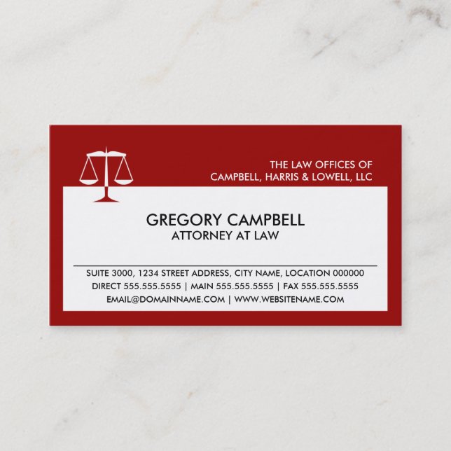 Attorney Red Business Cards (Front)