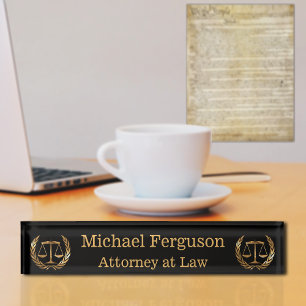 Attorney Scales of Justice Black and Gold Nameplate