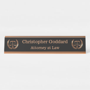 Attorney Scales of Justice Rose Gold Desk Name Plate
