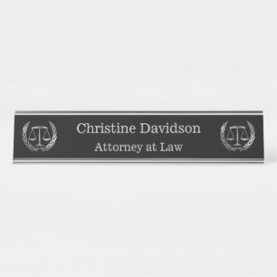 Attorney Scales of Justice Silver Desk Name Plate