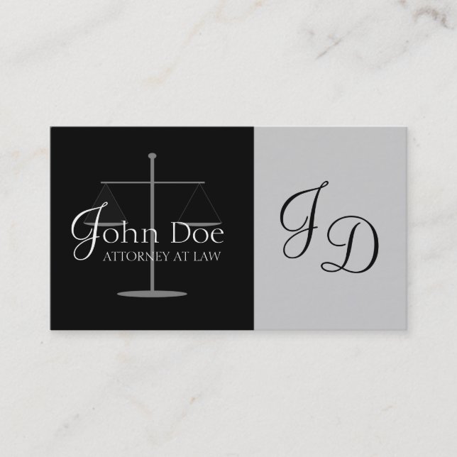 Attorney Silver/Black Monogram Business Card (Front)