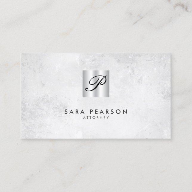 Attorney Silver Script Monogram Business Card (Front)