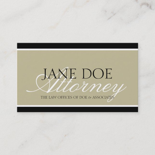 Attorney Tan/White Script/Black Borders Business Card (Front)