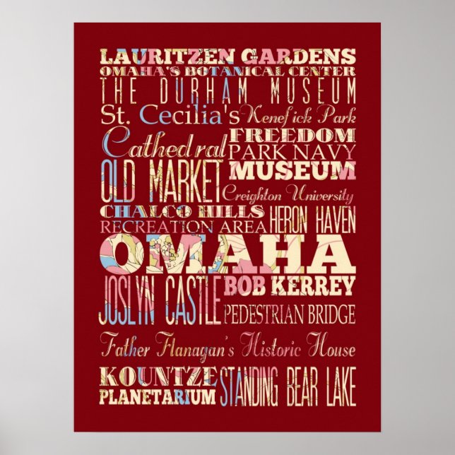 Attraction & Famous Places of Omaha, Nebraska Poster (Front)