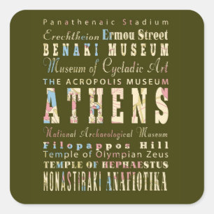 Attractions & Famous Places Athens, Greece Square Sticker
