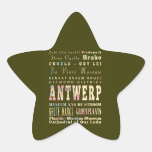 Attractions & Famous Places of Antwerp, Belgium. Star Sticker