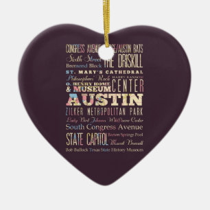 Attractions & Famous Places of Austin, Texas. Ceramic Tree Decoration