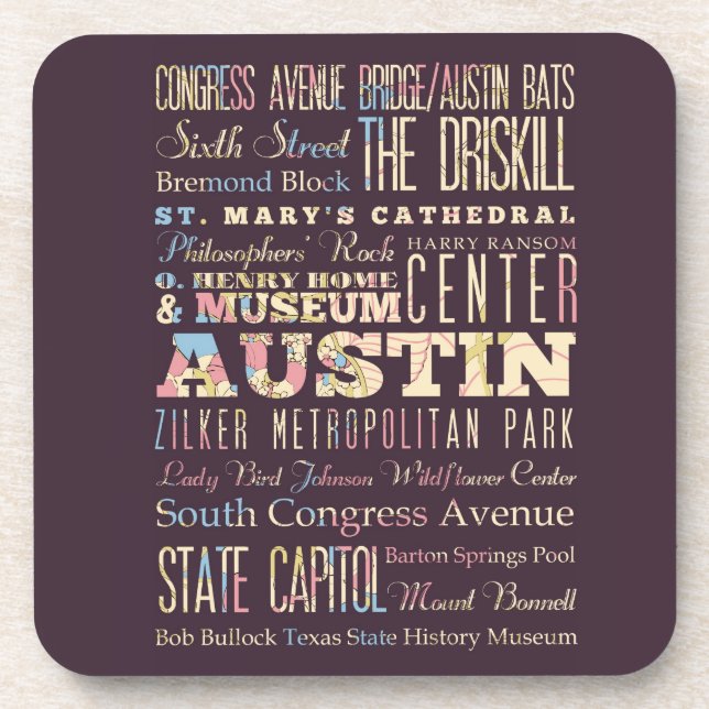 Attractions & Famous Places of Austin, Texas. Coaster (Front)