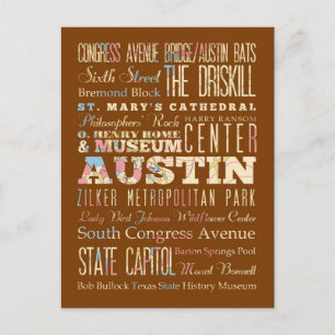 Attractions & Famous Places of Austin, Texas. Postcard