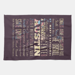Attractions & Famous Places of Austin, Texas. Tea Towel