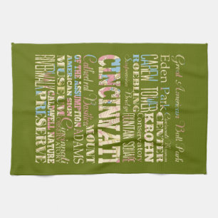 Attractions & Famous Places of Cincinnati, Ohio. Tea Towel
