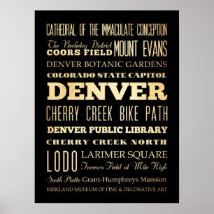 Attractions & Famous Places of Denver, Colorado Poster