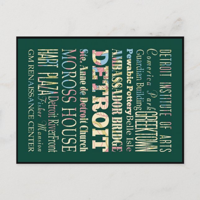 Attractions & Famous Places of Detroit, Michigan. Postcard (Front)