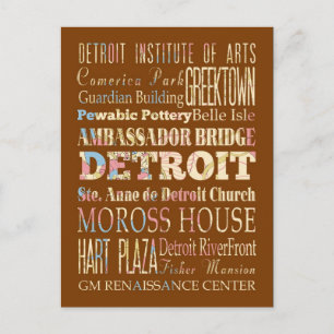 Attractions & Famous Places of Detroit, Michigan. Postcard