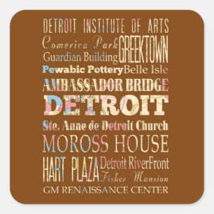 Attractions & Famous Places of Detroit, Michigan. Square Sticker