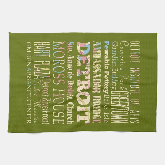 Attractions & Famous Places of Detroit, Michigan. Tea Towel (Horizontal)
