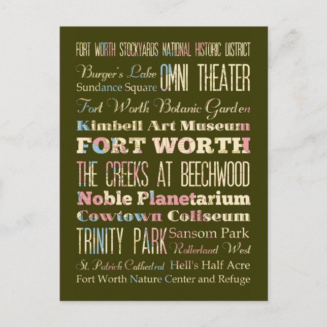 Attractions & Famous Places of Fort Worth, Texas. Postcard (Front)