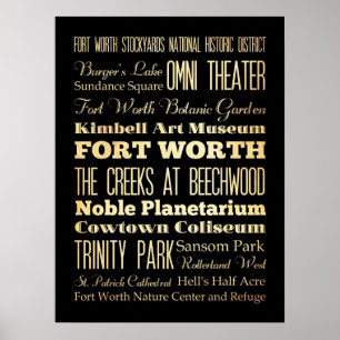 Attractions & Famous Places of Fort Worth, Texas Poster