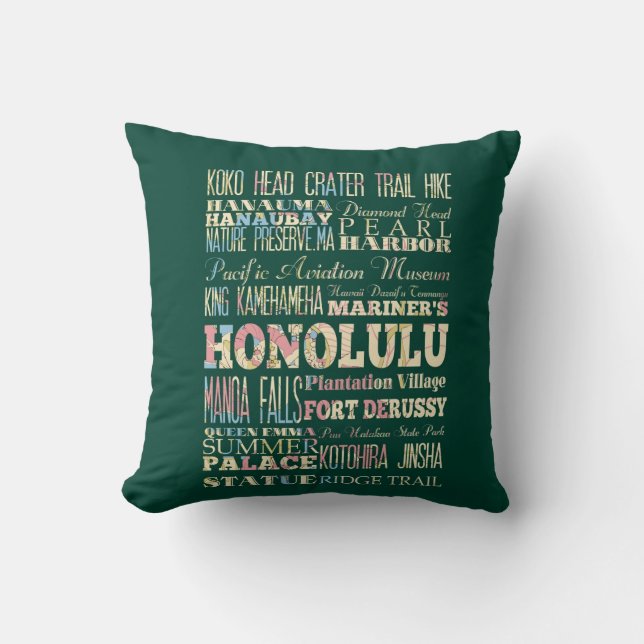 Attractions & Famous Places of Honolulu, Hawaii. Cushion (Front)