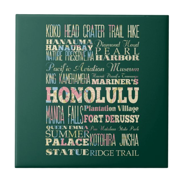 Attractions & Famous Places of Honolulu, Hawaii. Tile (Front)