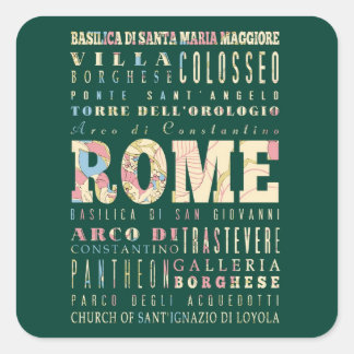 Attractions & Famous Places of Rome, Italy. Square Sticker