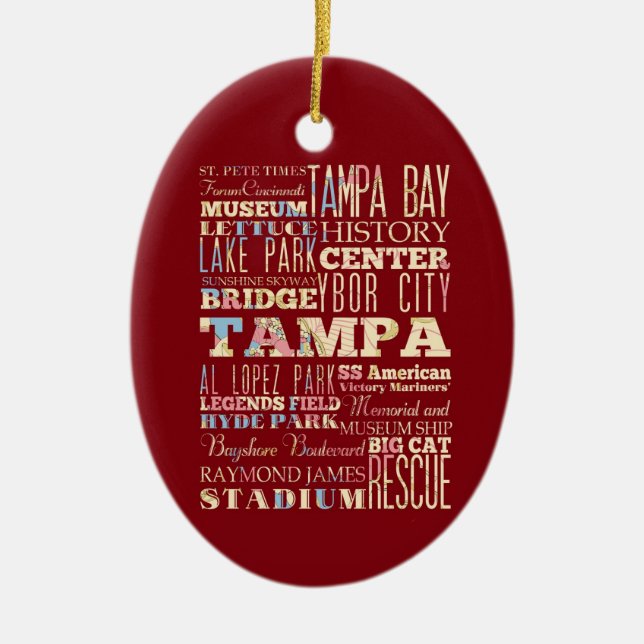 Attractions & Famous Places of Tampa, Florida. Ceramic Tree Decoration (Front)