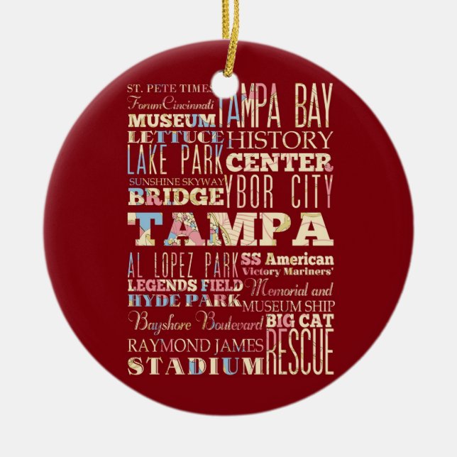 Attractions & Famous Places of Tampa, Florida. Ceramic Tree Decoration (Front)