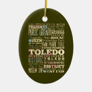 Attractions & Famous Places of Toledo, Ohio. Ceramic Tree Decoration