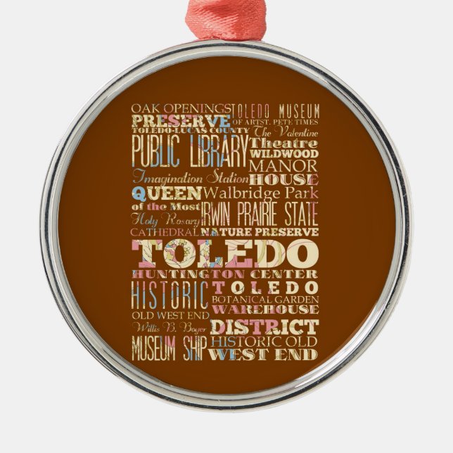Attractions & Famous Places of Toledo, Ohio. Metal Tree Decoration (Front)