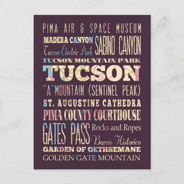Attractions & Famous Places of Tucson, Arizona. Postcard (Front)