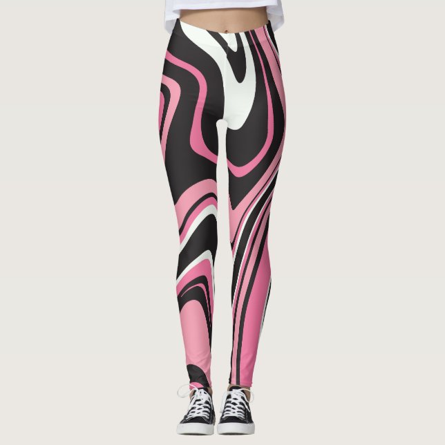 Attractive agate marble l Pink and black Exercise Leggings (Front)
